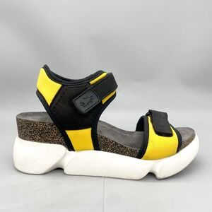 FLY London Womens 38‎ 7 Sigo Sandals Shoes Yellow Platform Wedge Slingback Sport
